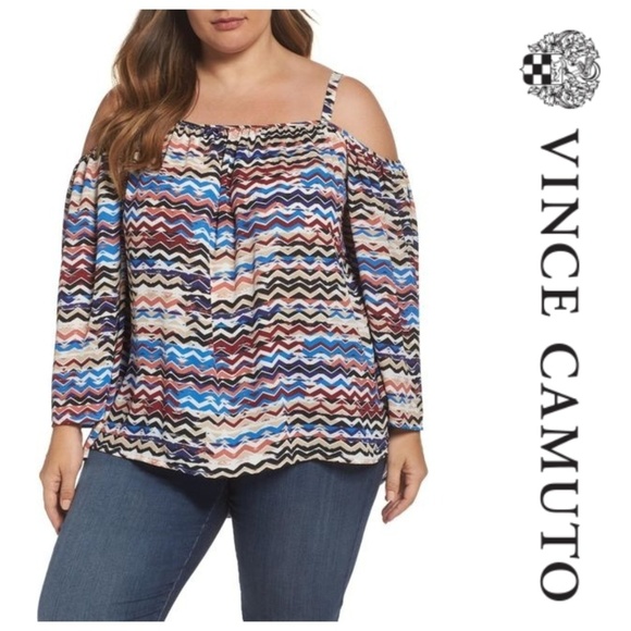 Vince Camuto Tops - NEW Vince Camuto Herringbone Cold-Shoulder Blouse